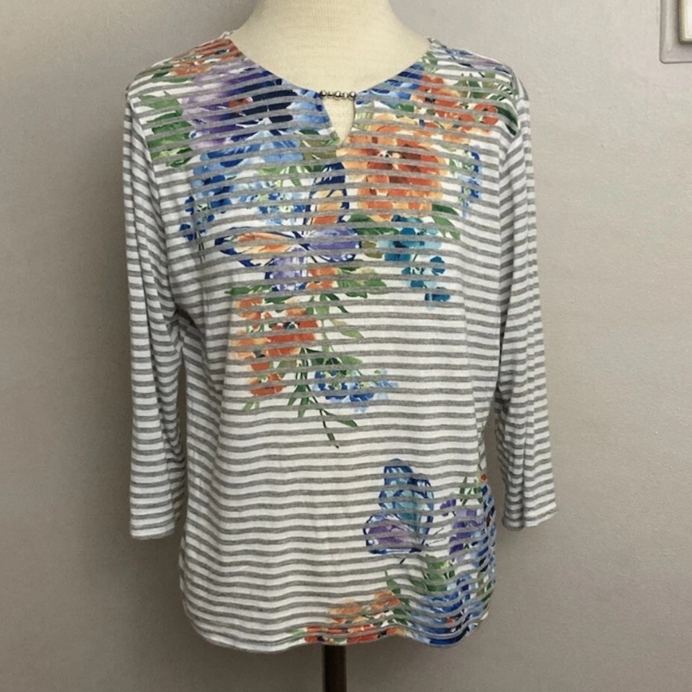 9-20 Alfred Dunner Top Blouse Petite medium PM Floral Butterfly